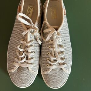 Keds Striped Canvas Lace-Up Sneakers in White and Black